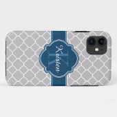 グレーモロッコクローバーパターンブルーモノグラム Case-Mate iPhoneケース (裏面(横))