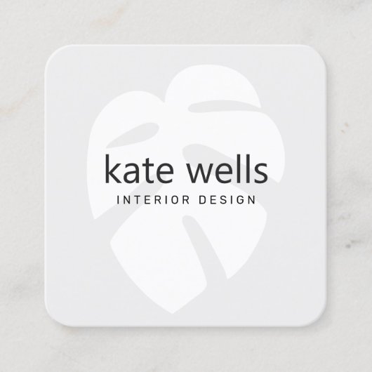 グレーモンスタートロピカルリーフロゴインテリアデザイナー スクエア名刺 (正面)