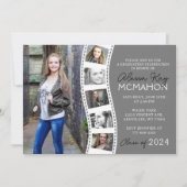 グレーユニークとホワイトフィルムストリップ6写真卒業 招待状 (正面)