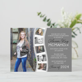 グレーユニークとホワイトフィルムストリップ6写真卒業 招待状
