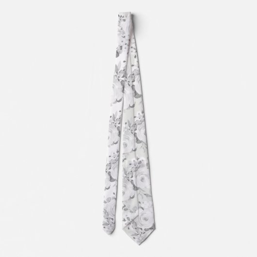 グレーユーカリ白牡丹結婚のフローラ ネクタイ (裏面)