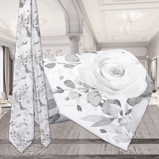 グレーユーカリ白牡丹結婚のフローラ ネクタイ