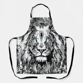 グレーライオンヘッド – ライオンポートレートスケッチ – ライオン顔 エプロン