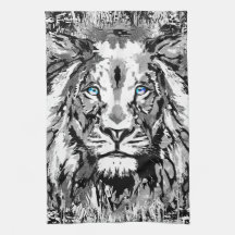 グレーライオンポートレートスケッチ – ライオンキッチンタオル