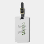 グレーライトグレーフォレストグリーンモノグラム名イニシャル ラゲッジタグ (正面縦)