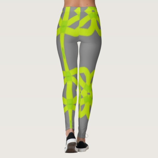 グレーライムグリーン抽象芸術ストレッチパンツレギンス レギンス (裏面)
