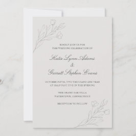 グレーラインアートフラワーエレガントな結婚式 招待状