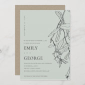 グレーラインスケッチフローラで結び目招待状 サンキューカード (正面/裏面)