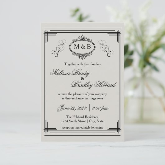 グレーラインフレーム – 3x5結婚式招待状 招待状 (スタンド正面)
