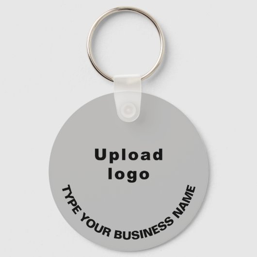 グレーラウンドアルミニウムに会社名とロゴ キーホルダー (正面)