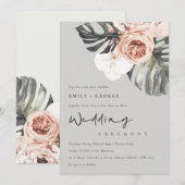 グレーラストフローラモンストレラリーフウェディング招待 サンキューカード (正面/裏面)