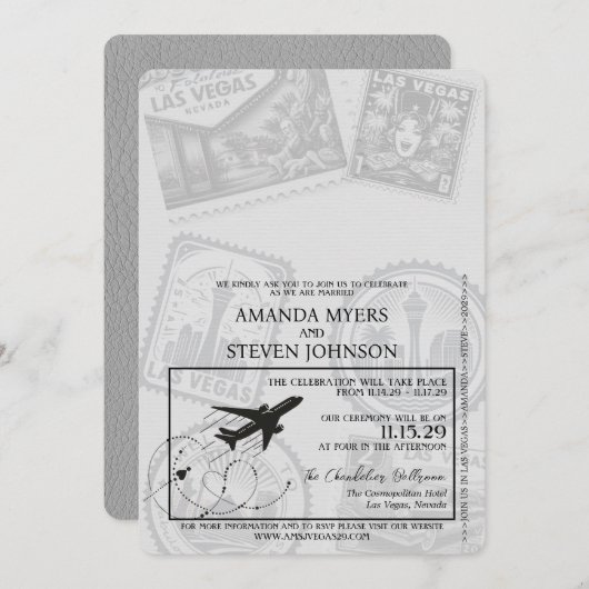 グレーラスベガス結婚パスポート 招待状 (正面/裏面)