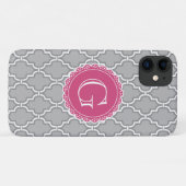 グレーラティスフローラピンクモノグラム Case-Mate iPhoneケース (裏面(横))