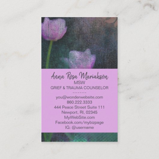 *~*グレーラベンダーピンクチューリップシャビーグランジヴィンテージ 名刺 (裏面)