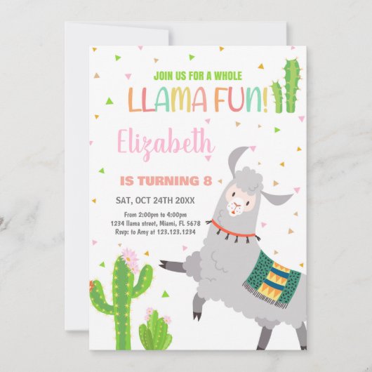グレーラマおもしろいラマ誕生日招待状 招待状 (正面)