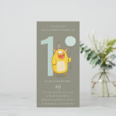 グレーリトルイエローモンスターニーエイジ誕生日招待状 サンキューカード (スタンド正面)