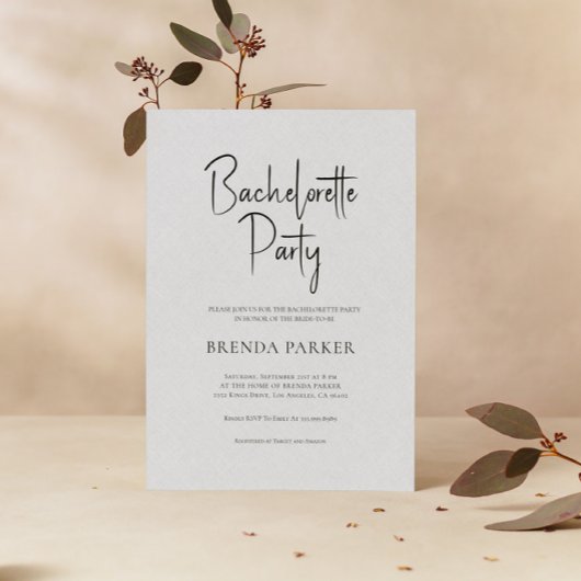 グレーリネンシンプルブラックスクリプトバチェロレッテ 招待状