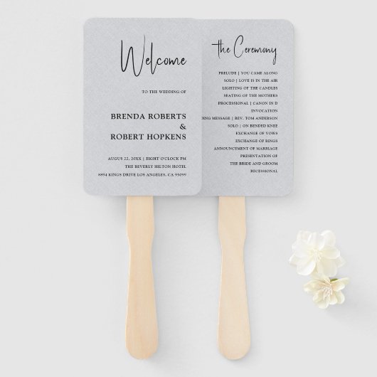 グレーリネンシンプルブラックスクリプ結婚トのハンドファン ハンドファン (正面&裏面)