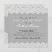 グレーリネンテクスチャ&ホワイトヴィンテージレース 招待状 (正面/裏面)