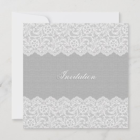 グレーリネンテクスチャ&ホワイトヴィンテージレース 招待状 (裏面)