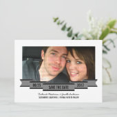 グレーリボンフォト日付の保存招待状 セーブザデート (スタンド正面)