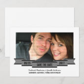 グレーリボンフォト日付の保存招待状 セーブザデート (正面/裏面)