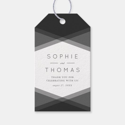 グレーレイヤード幾何結婚&ブラックの贈り物ラベル ギフトタグ (正面)