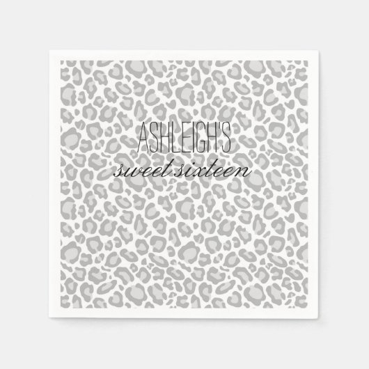 グレーレオパード印刷Sweet sixteen スタンダードカクテルナプキン (正面)