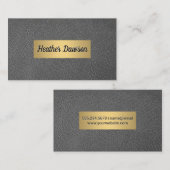 グレーレザーと金属製の金ゴールド枠 名刺 (正面/裏面)