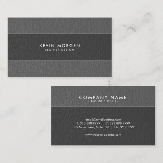 グレーレザーフェイクのストライプ 名刺 (正面/裏面)