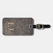 グレーレザーモノグラムの男らしヴィンテージ ラゲッジタグ (正面横)