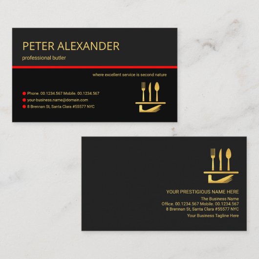 グレーレスタイリッシュイヤー赤線ウェイターバトラーサービス 名刺 (正面/裏面)