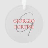 グレーレッドあなたの名前イニシャルモノグラムモダン オーナメント (裏面)