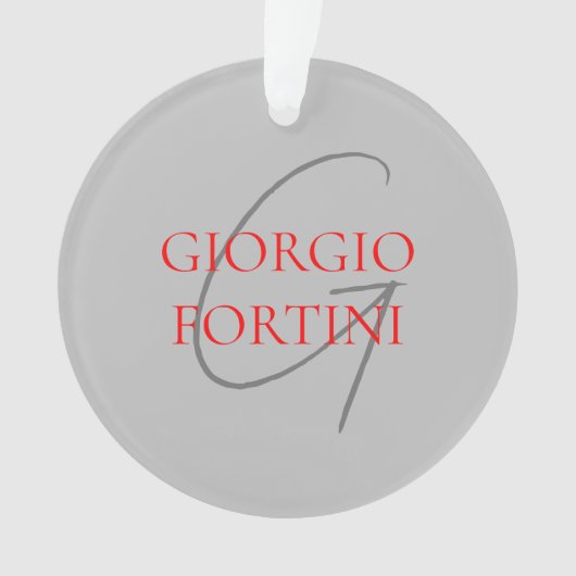 グレーレッドあなたの名前イニシャルモノグラムモダン オーナメント (正面)