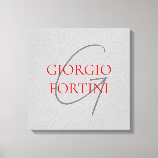 グレーレッドあなたの名前イニシャルモノグラムモダン キャンバスプリント (正面)