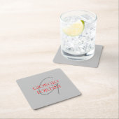 グレーレッドあなたの名前イニシャルモノグラムモダン スクエアペーパーコースター (インサイチュ)