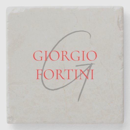 グレーレッドあなたの名前イニシャルモノグラムモダン ストーンコースター (正面)