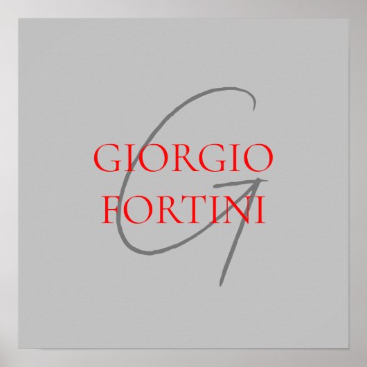 グレーレッドあなたの名前イニシャルモノグラムモダン ポスター (正面)