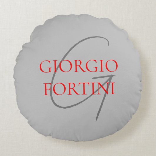 グレーレッドあなたの名前イニシャルモノグラムモダン ラウンドクッション (正面)