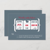 グレーレッドのスロットマシン結婚式招待状 出欠カード (正面/裏面)