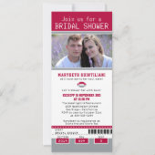 グレーレッドサッカーチケットブライダルシャワー 招待状 (正面)