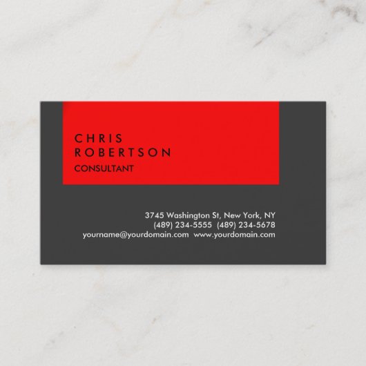 グレーレッドストライプクリエイティブモダン名刺 名刺 (正面)