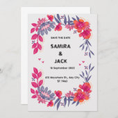 グレーレッドフローラ結婚式招待状 招待状 (正面/裏面)