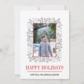 グレーレッドベリーリーフハッピーホリデーズクリスマスフォト シーズンカード (正面)