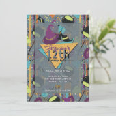 グレーレトロウィッチハロウィーン誕生日招待状 招待状 (スタンド正面)