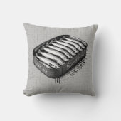 グレーレトロスタイルサーディンアートおもしろいフィッシュフード クッション (正面)