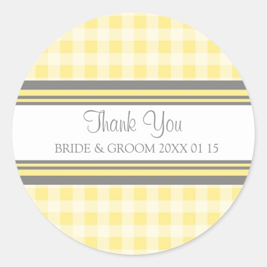 グレーレモンギンガムサンキューユー結婚式の引き出物ラベル ラウンドシール (正面)