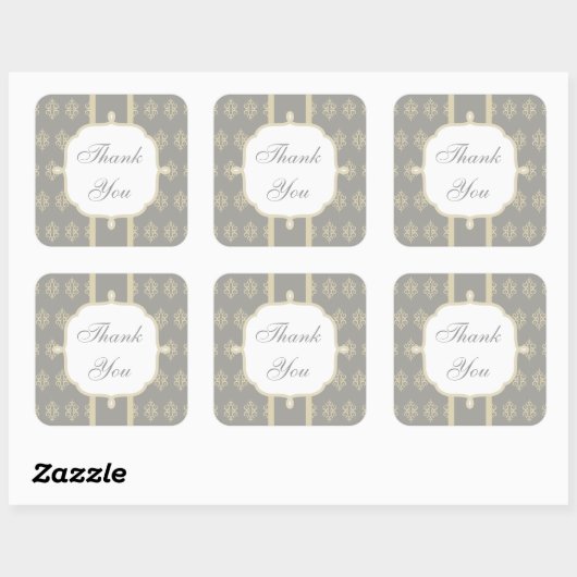 グレーレースウェディングパーティーありがとうステッカー スクエアシール (シート)
