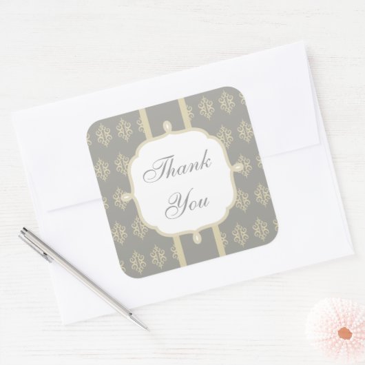 グレーレースウェディングパーティーありがとうステッカー スクエアシール (封筒)