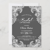 グレーレースブライダルシャワー 招待状 (正面)
